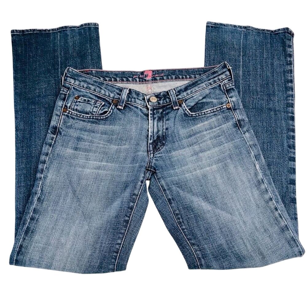 7 For All Mankind Pink Stitch Original Bootcut Jeans Premium Denim Mid Rise 27 - Picture 6 of 16